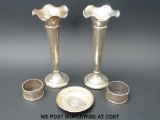 A pair of hallmarked silver trumpet vases (height 17.