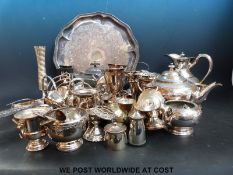 A quantity of silver plated teaware, vases,