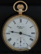 A 9ct gold open face gentleman's pocket watch by JW Benson with 15 jewel lever escapement