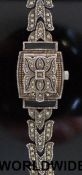 Chapin silver ladies wristwatch set with marcasite and black oynx, case size 18x25mm.
