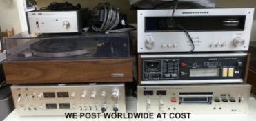 A quantity of vintage hi-fi equipment including JVC turntable Hitachi,