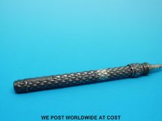 An S Mordan white metal propelling pencil with textured marcasite style decoration