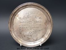 A hallmarked silver presentation card tray (B'ham),