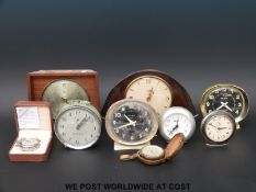 A collection of vintage alarm clocks including Big Ben, Baby Ben, Smiths etc.