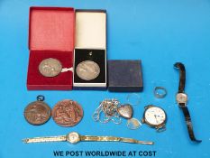 Two hallmarked silver Smallholders Championship medals together with a bronze example and an RHS