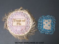 Two late Georgian / Victorian beadwork / embroidery pin cushions,