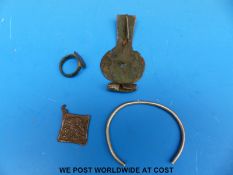 Four antiquities comprising first century Iron age Danubian Celtic silver torc,