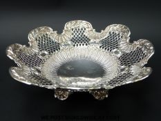 A Victorian hallmarked silver pierced and embossed pedestal bowl or bon bon dish,