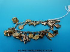 A 9ct gold charm bracelet with 16 hallmarked 9ct gold charms including an elephant, poodle,