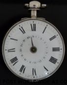 An 1835 silver gentleman's calendar pocket watch with fusee movement and verge escapement,