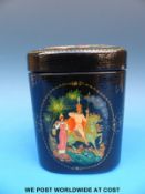 A Russian lacquer box with soldiers on horseback.