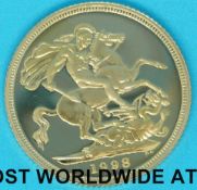 A cased 1998 proof gold full sovereign