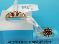 Two 9ct gold rings set with garnets
