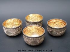 A set of four Victorian hallmarked silver open salts with gilt wash interiors (Ldn 1885) maker
