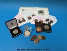 A Guernsey £2 William II commemorative 1988 coin together with five modern crowns including 1951