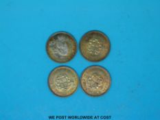Four George VI 1937 Maundy three penny coins