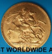 A 1907 gold full sovereign,