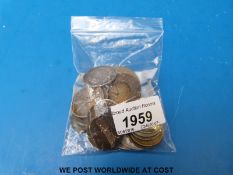 A collection of coins including half crowns, Napoleon medallion,