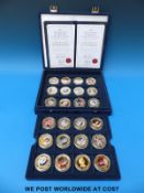 A Westminster case containing 24 coloured portrait Royal commemorative coins, gold plated,