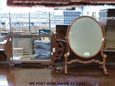 A mahogany wheatear mirror and a dressing table mirror (largest H62 x W34cm)