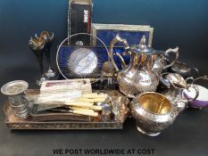 Plated ware to include a tea set, trays, cased fish servers,