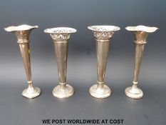 Two pairs of hallmarked silver trumpet vases (height 19cm)