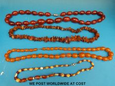An amber necklace of irregular translucent beads,