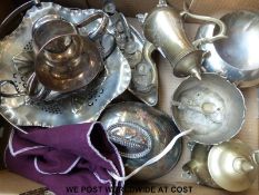 A large quantity of plated ware including tea sets, including Indian style teapot with horn handle,