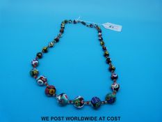 A millefiori glass graduated bead necklace