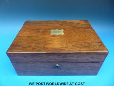 A 19thC rosewood workbox together with a pair of hallmarked silver mounted open salts etc