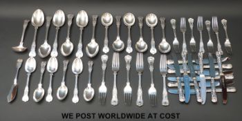 A six place canteen of Kings pattern hallmarked silver cutlery, comprising six table forks,
