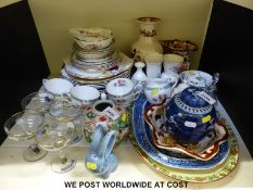 A large collection of ceramics including enamelled Minton meat plate, Royal Worcester,
