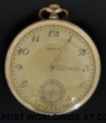 A Tempo gold plated pocket watch with engine turned decoration to face,