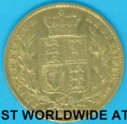 A cased 1863 Victoria young head gold full sovereign, first reverse,
