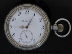 A gentleman's steel cased nickel plated pocket watch of generous proportions with screw back,