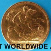 An 1899 Victoria veiled head gold half sovereign, Melbourne Mint,