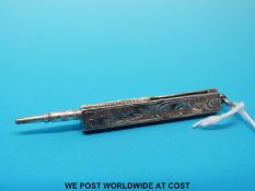 A hallmarked silver triangular propelling pencil and fruit knife,