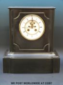 A French black slate mantel clock, Brocot escapement,