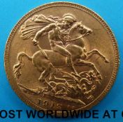A 1912 gold full sovereign in case