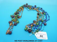 Five glass beaded necklaces to include Venetian