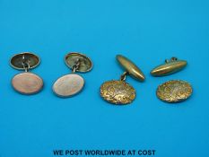 A pair of 9ct gold cufflinks and an 18ct gold pair