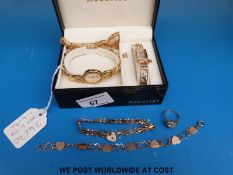 Two 9ct gold bracelets and a 9ct gold ring and Accurist watch and matching bracelet and a Rotary