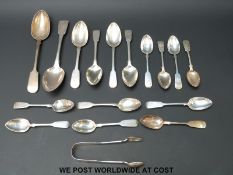 A quantity of Georgian and early Victorian hallmarked silver fiddle pattern cutlery to include two