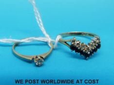 A 9ct gold ring set with a diamond and a 9ct gold ring set with sapphires and cubic zirconia