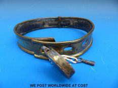 A Victorian brass dog collar with three slot and loop adjustment,