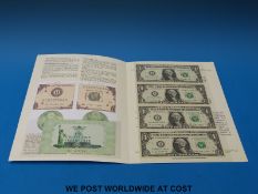 Four consecutive uncut USA 200g Washington Dollar bank notes in presentation pack with certificate