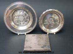 A hallmarked silver reproduction of 'The Tudor Dish' with feature hallmarks on,