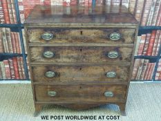 A 19thC mahogany bachelors chest of four straight graduated drawers with shaped apron,