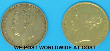 A deluxe cased duo sovereign set comprising a gold full sovereign of George IV, shield back 1830,