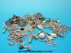 A quantity of silver jewellery to include chains, earrings,